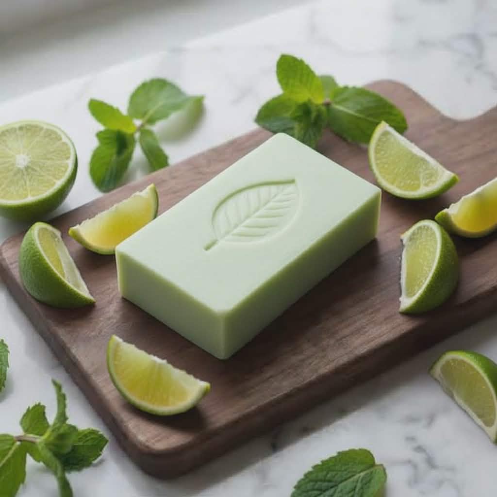 Au Natural lime soap bar - zesty natural handmade soap with lime essential oil and shea butter, made in Canada.